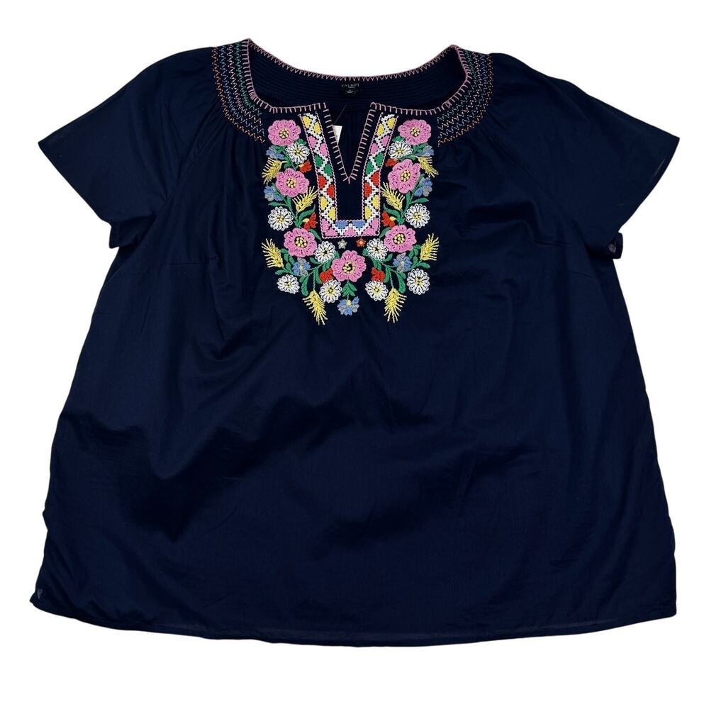Talbots Floral Feminine Embroidered Boho Short Sleeve Blouse Women's Size X